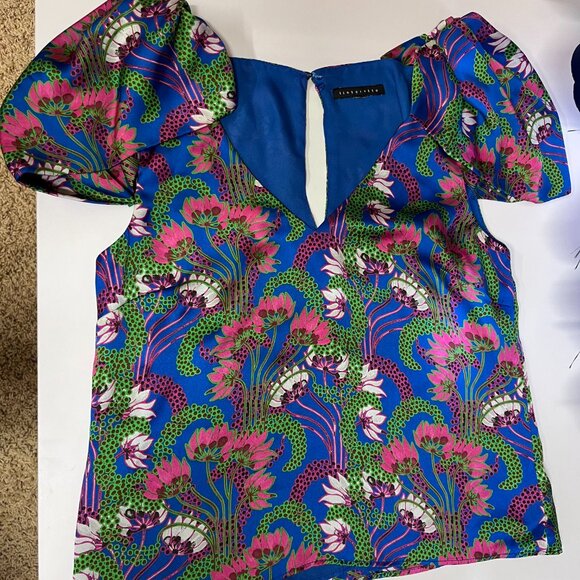 Tintoretto Puff-Sleeve/Cap-Sleeve Lined Silky Colorful Blouse - XS/S - Picture 13 of 13